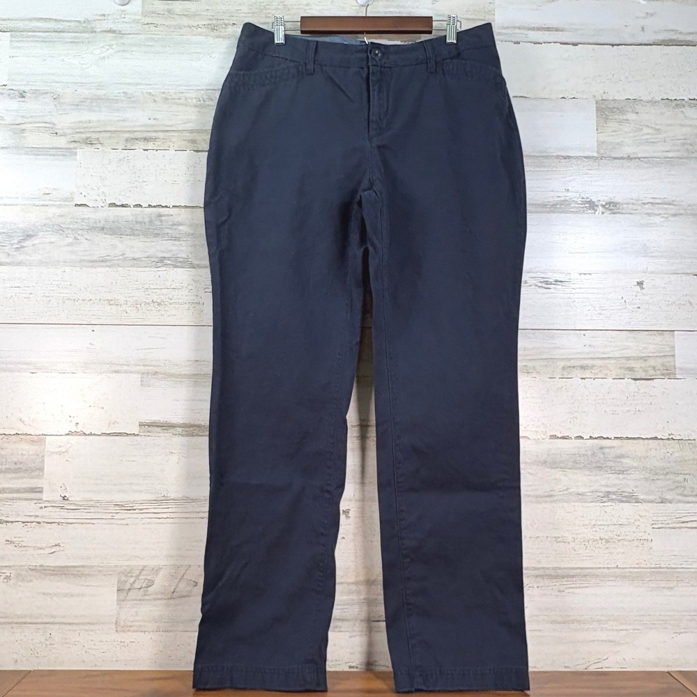 Eddie Bauer Legendwash Curvy Straight Leg Pants Size 14 Navy Blue Cotton Chinos